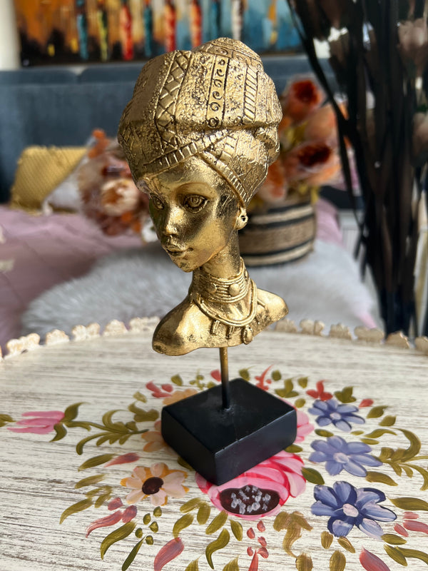African Lady Face Sculpture Gold