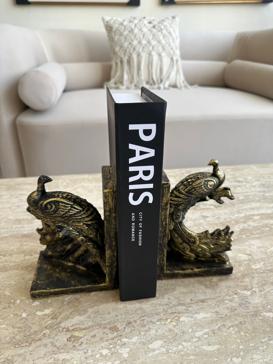 Peacock black antique bookend