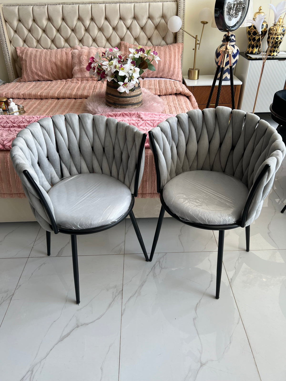 Grey Knotted chair set of 2