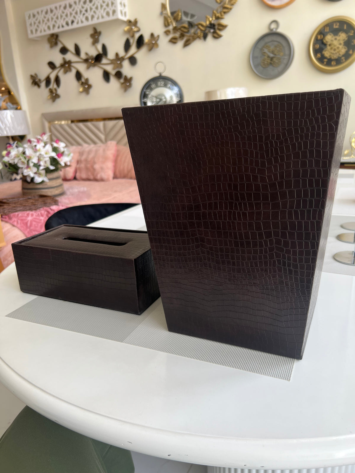 Leather Tissue Box and Dustbin 03