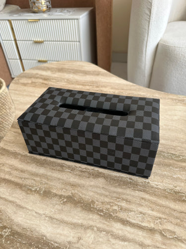 Leather Tissue box black chequered 19