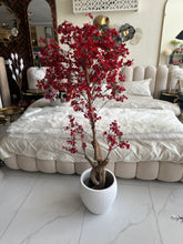 Faux Eucalyptus Maroon flower Plant (medium) with Hugo planter White