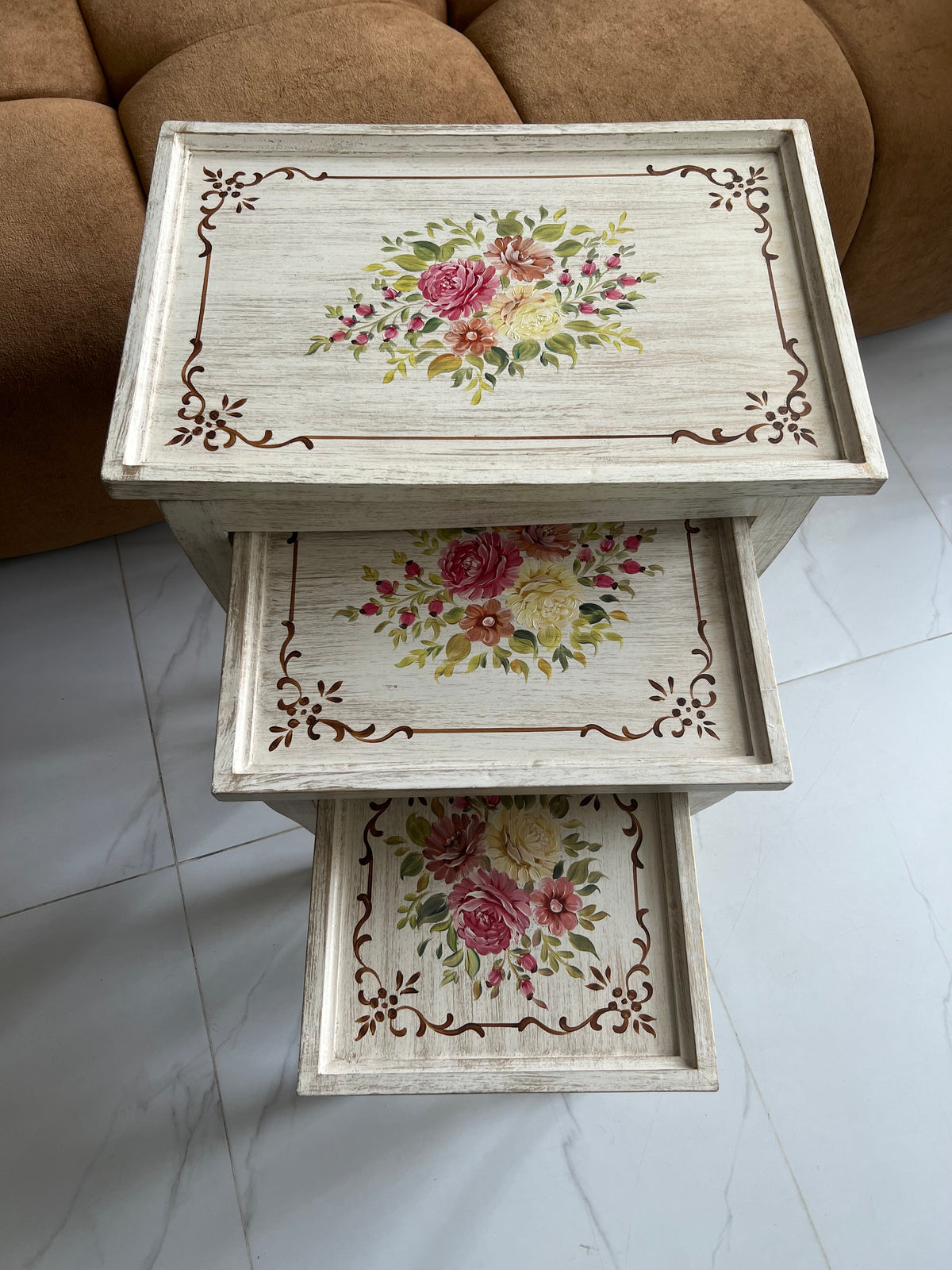 White Blossom Nesting Tables set of 3