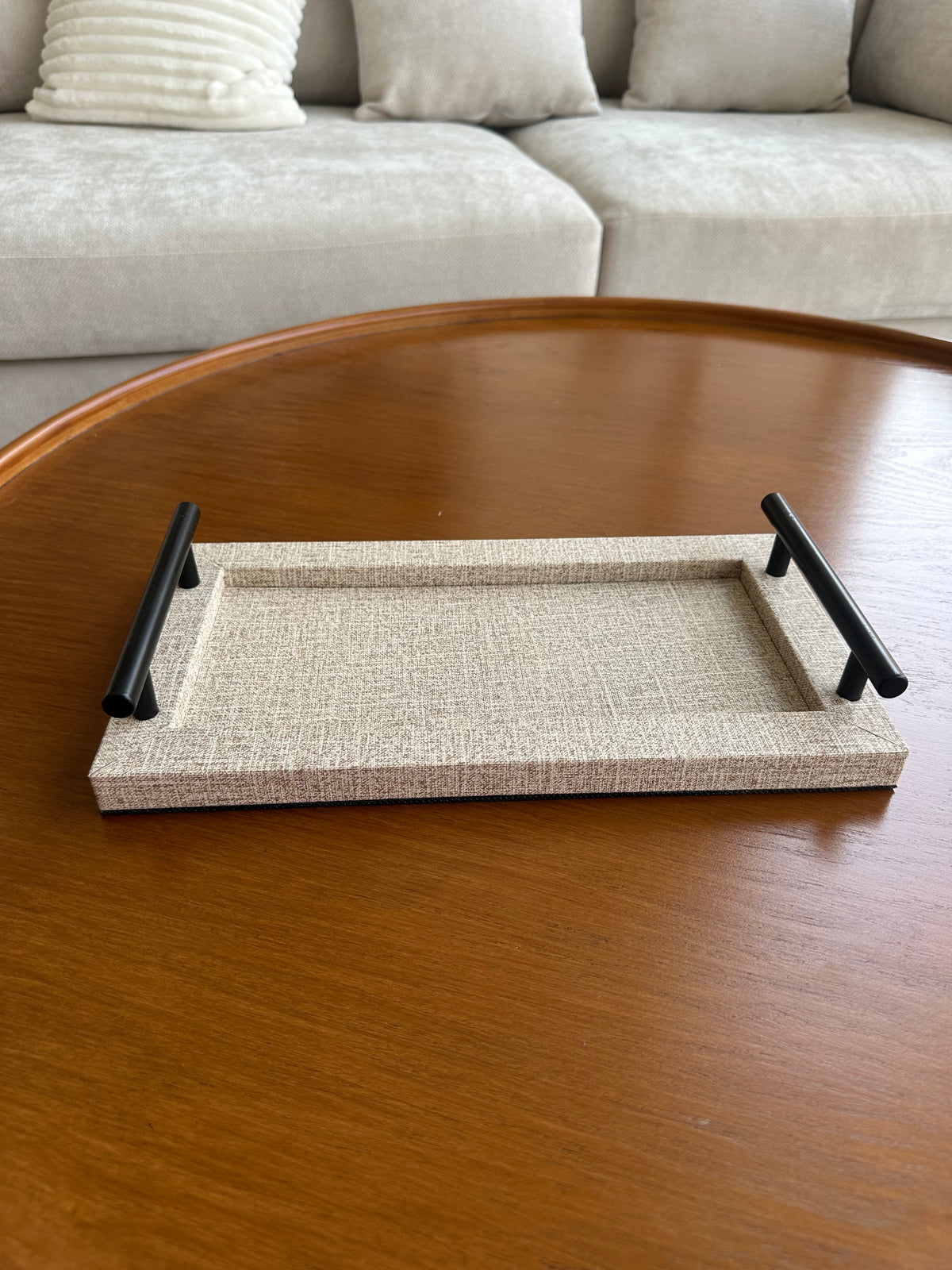Jute Tray Brown with metal handles 025