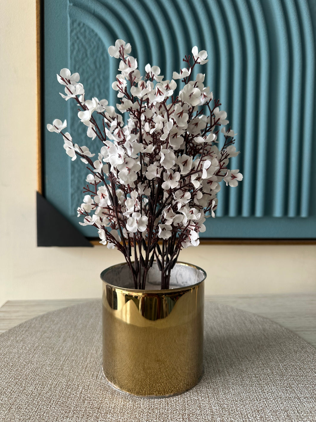 White Eucalyptus with Gold Planter