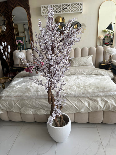 Faux Eucalyptus White flower Plant (medium) with Hugo planter White