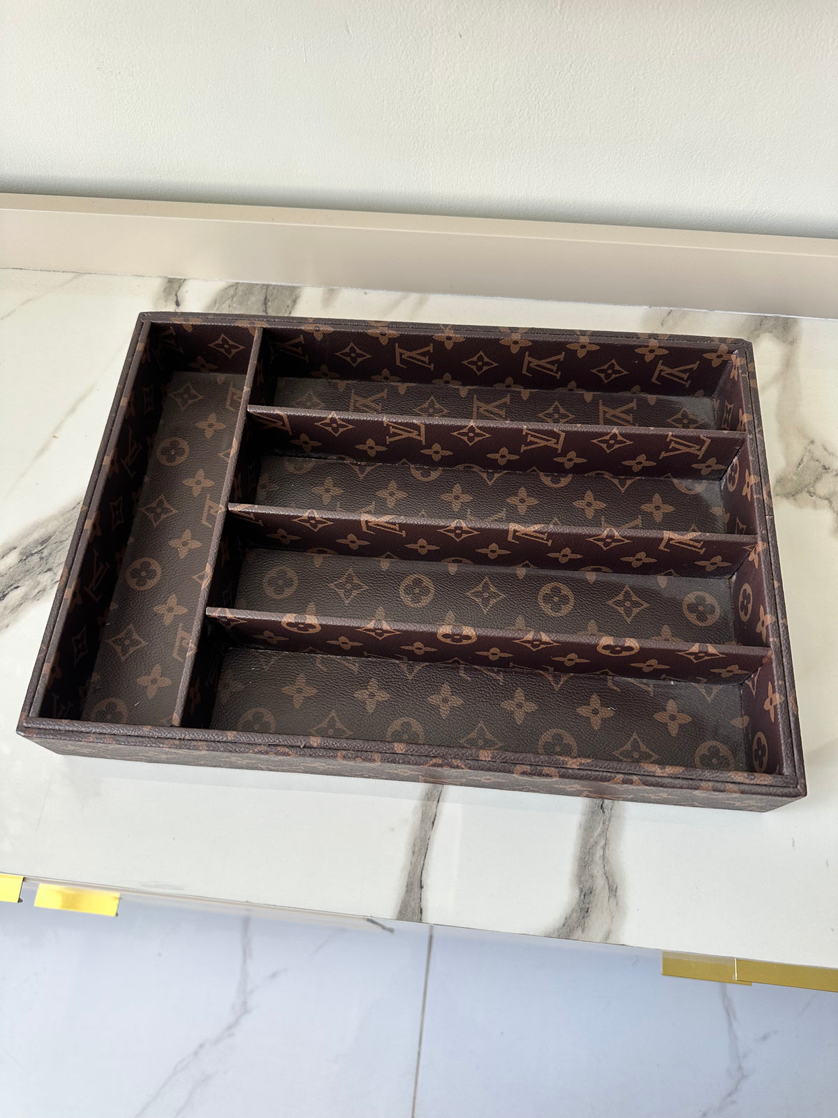 Cutlery Leather Tray Printed Brown