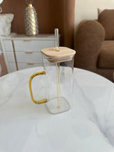 Square glass mug Wooden lids