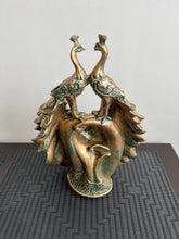 Twin Peacocks Sculpture Green Antique