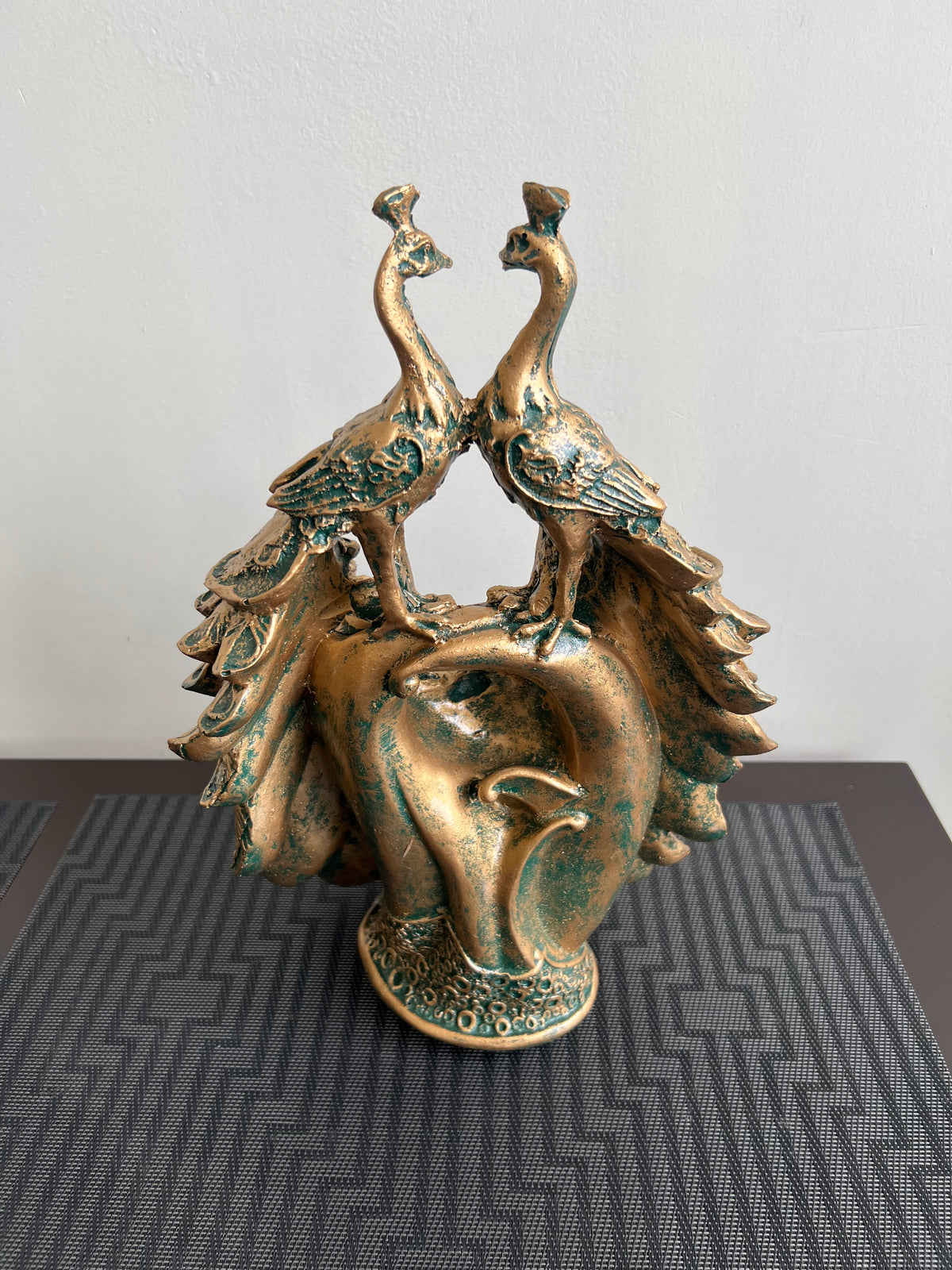 Twin Peacocks Sculpture Green Antique