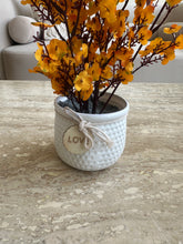 Yellow Eucalyptus with White Planter
