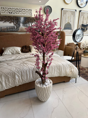 Faux Eucalyptus Pink flower Plant with Imported Planter
