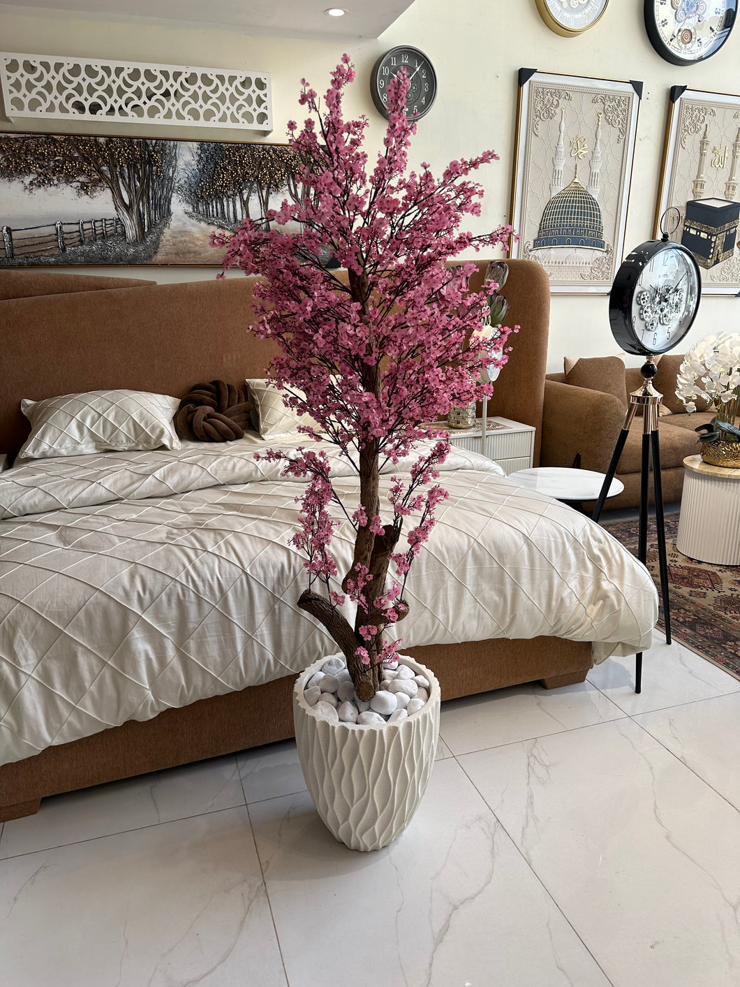 Faux Eucalyptus Pink flower Plant with Imported Planter