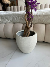 Faux Eucalyptus Purple flower Plant (medium) with Hugo planter White