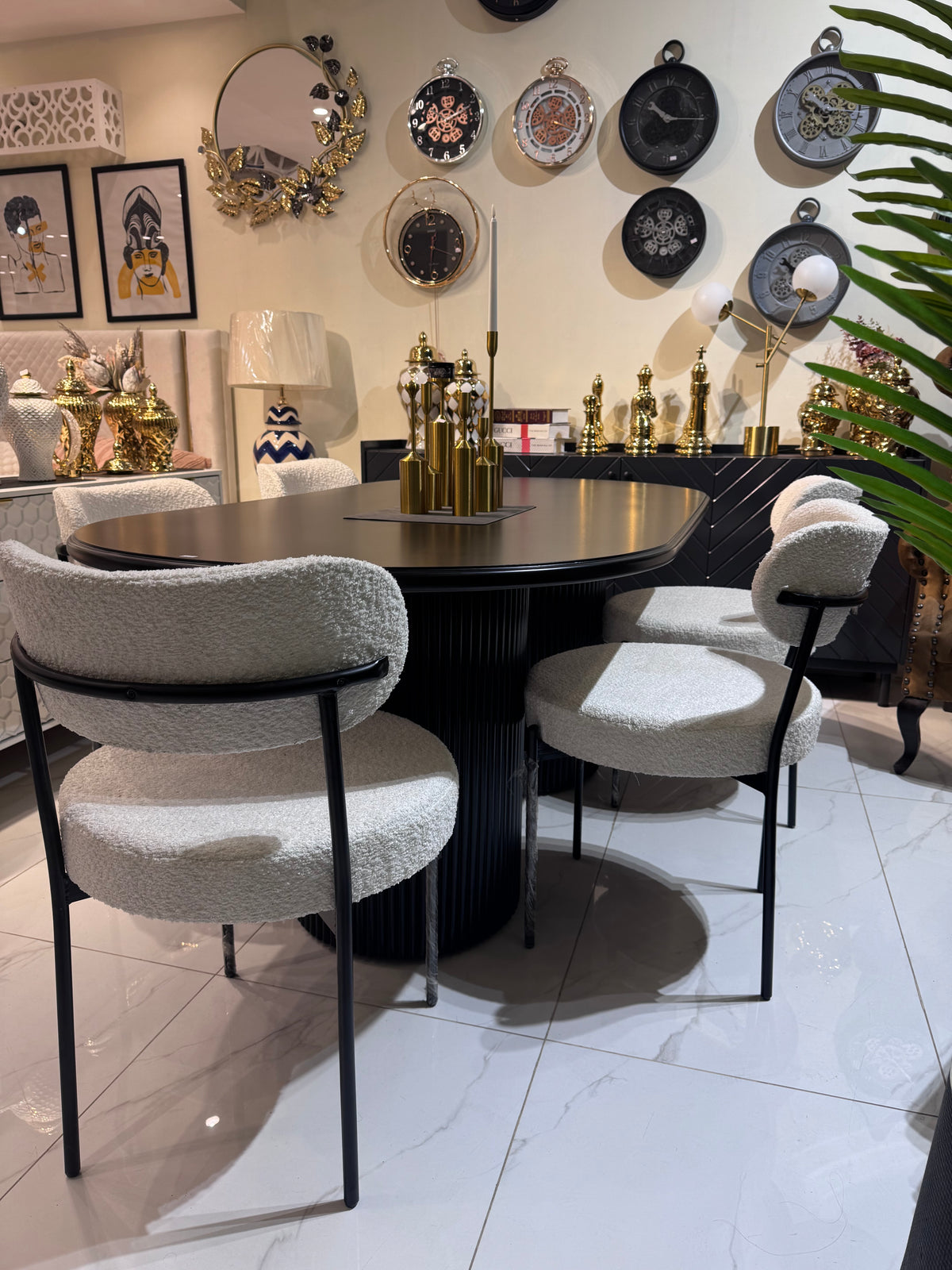 Black Table  Boucle Dining Table