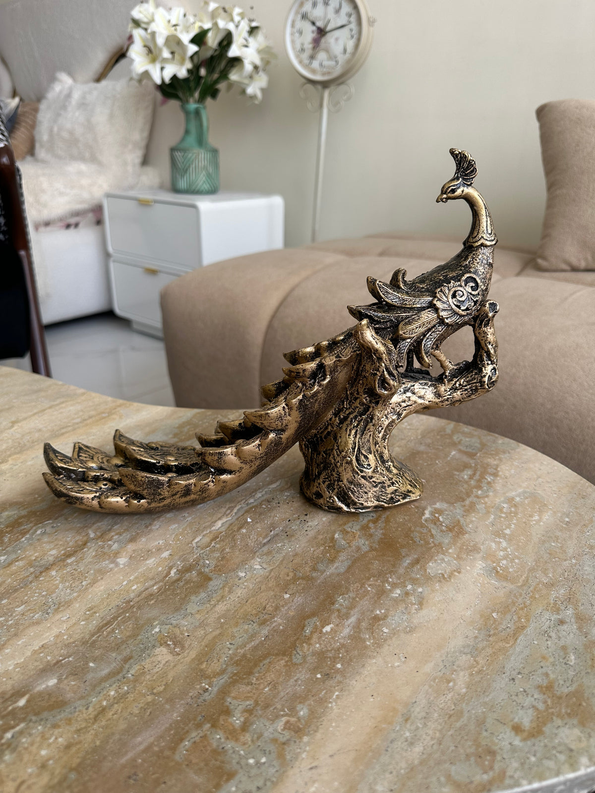 Peacock Sculpture Antique Black 04