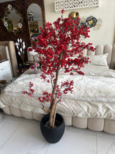 Faux Eucalyptus Maroon flower Plant (medium) with Hugo planter Black