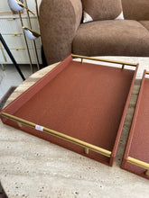 Antique Brown Leather Tray set with design 017