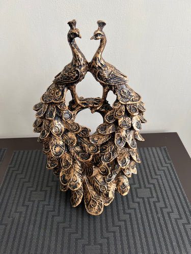Twin Peacocks Sculpture Black Antique