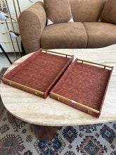 Antique Brown Leather Tray set with design 014