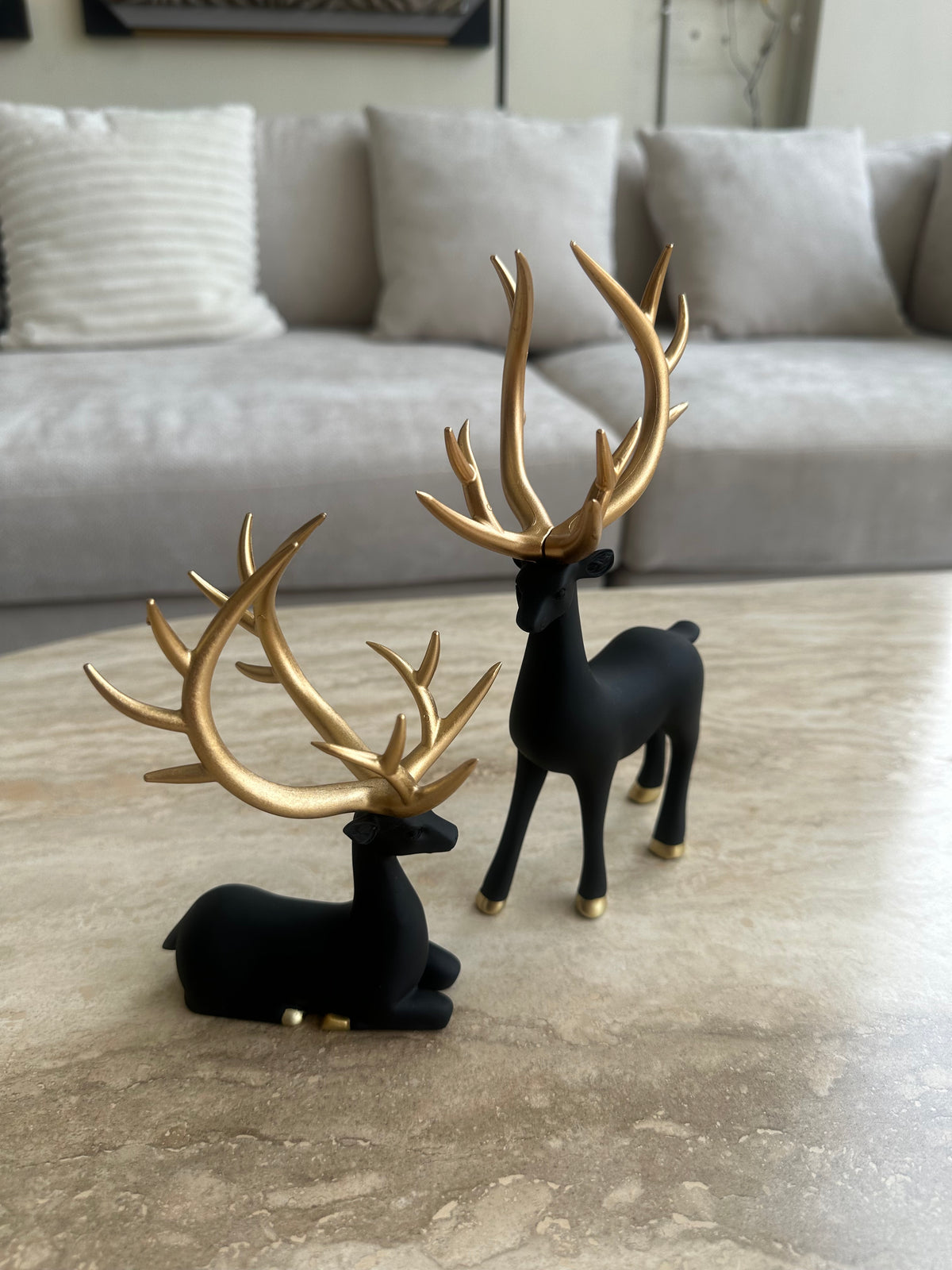Regal Deer Sculpture set Black & gold Small 004