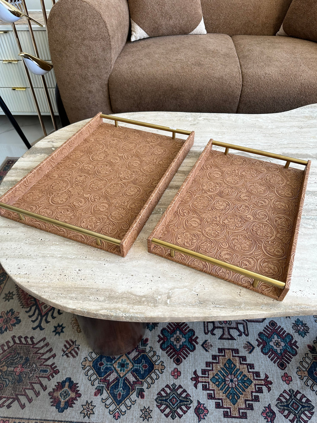 Light Brown Leather Tray set with design 015