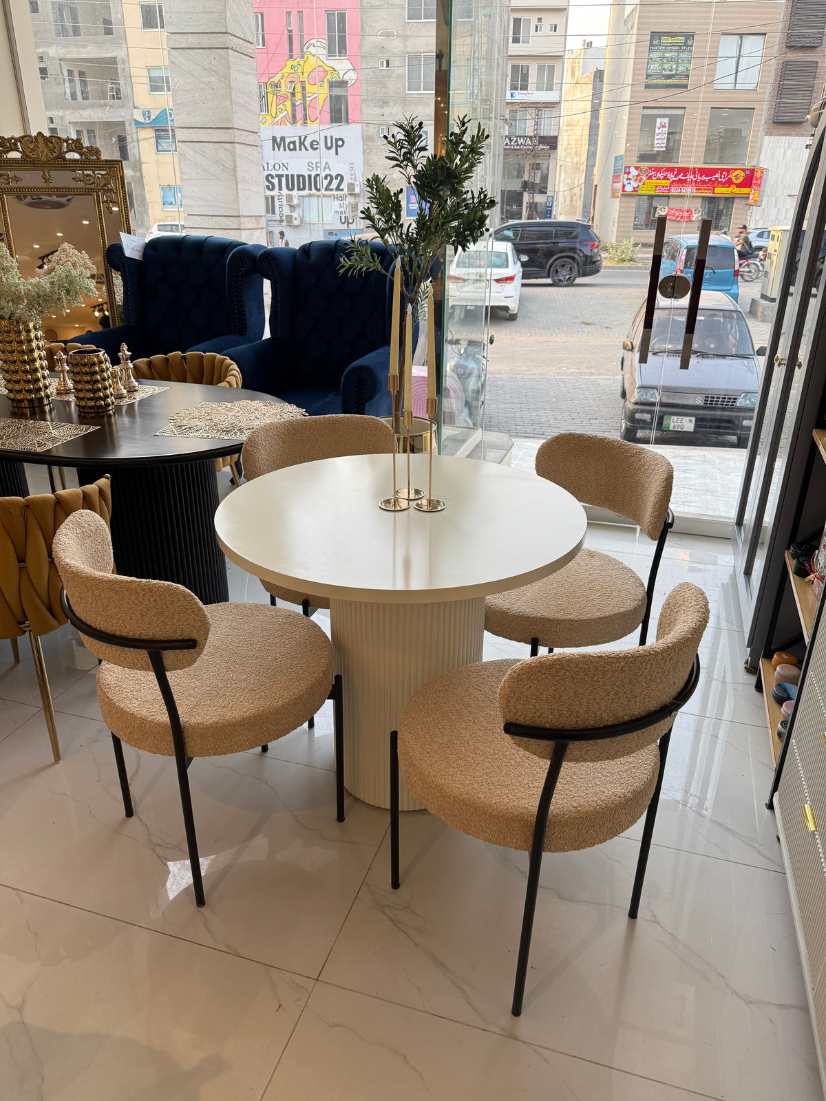 4 Seater White Boucle Dining Table