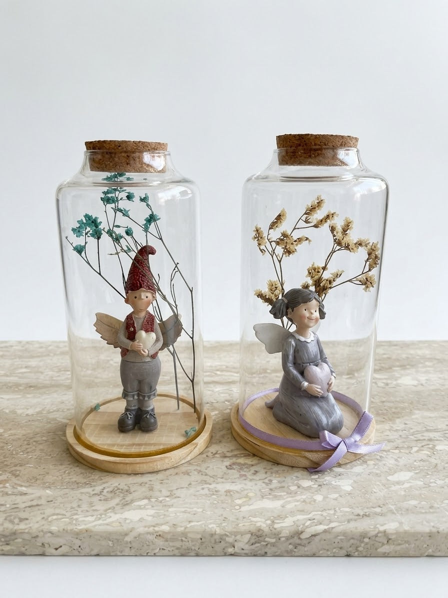 Angel & Gnome In Glass Jar