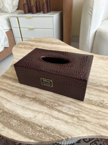 Leather Tissue box dark Burgundy 018