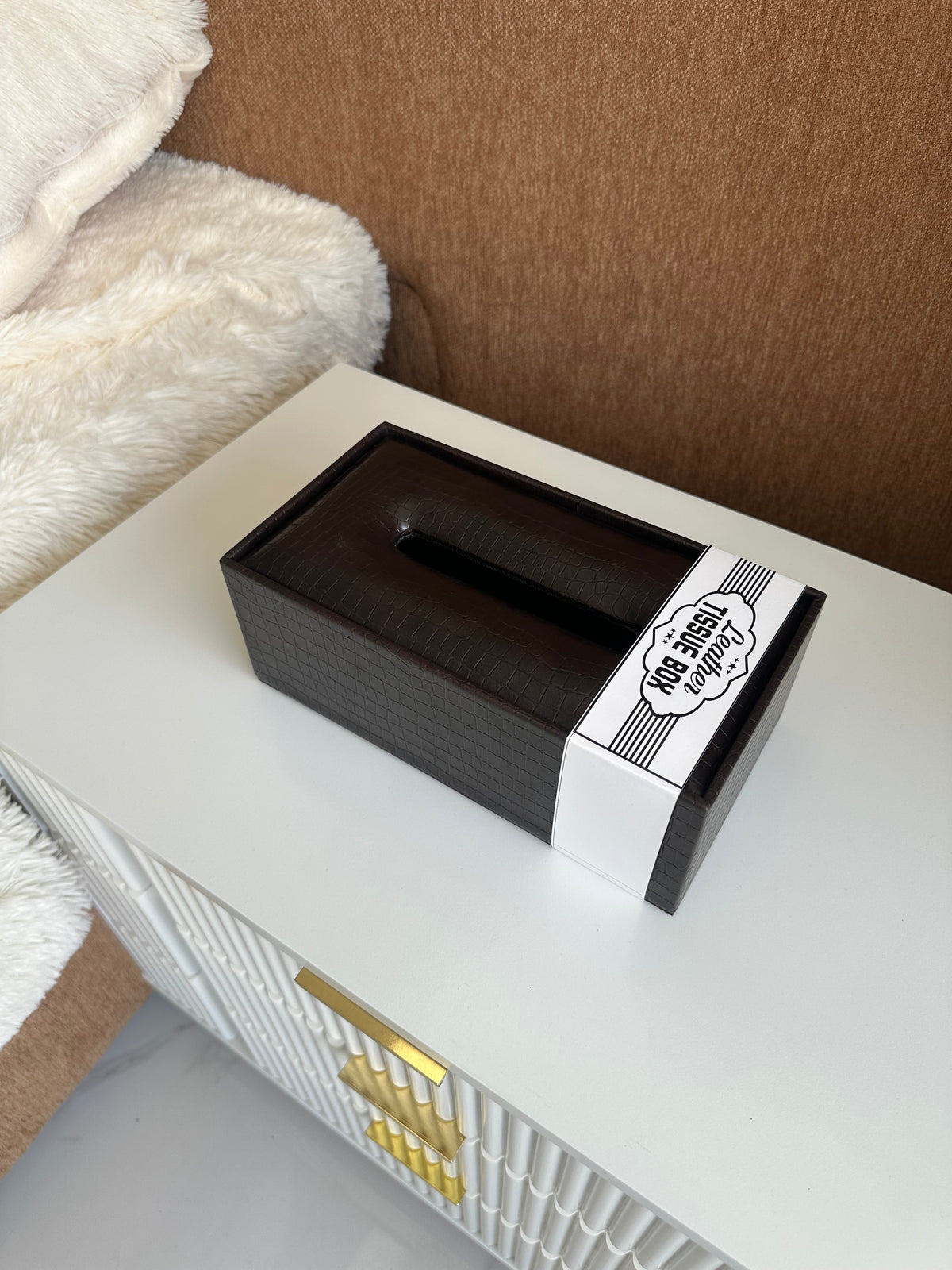 Leather Tissue box dark brown 015