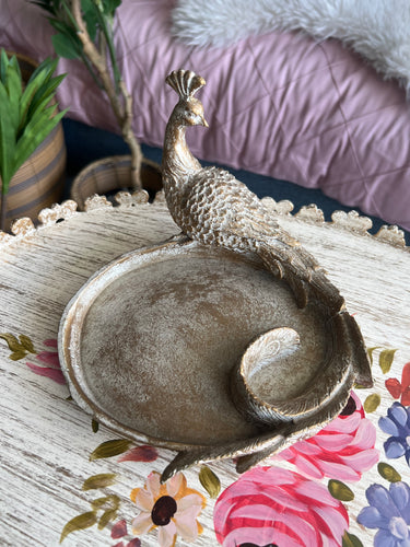 Trinket tray Peacock White Antique