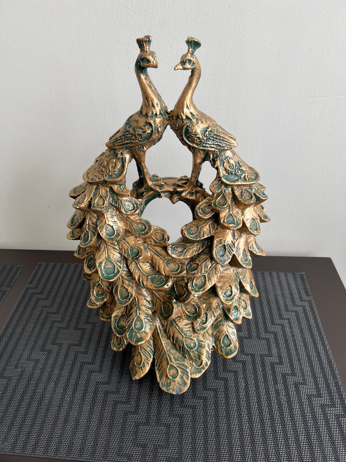 Twin Peacocks Sculpture Green Antique