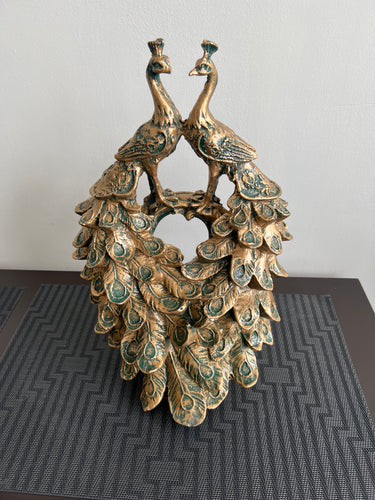 Twin Peacocks Sculpture Green Antique