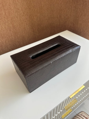 Leather Tissue box dark brown 014