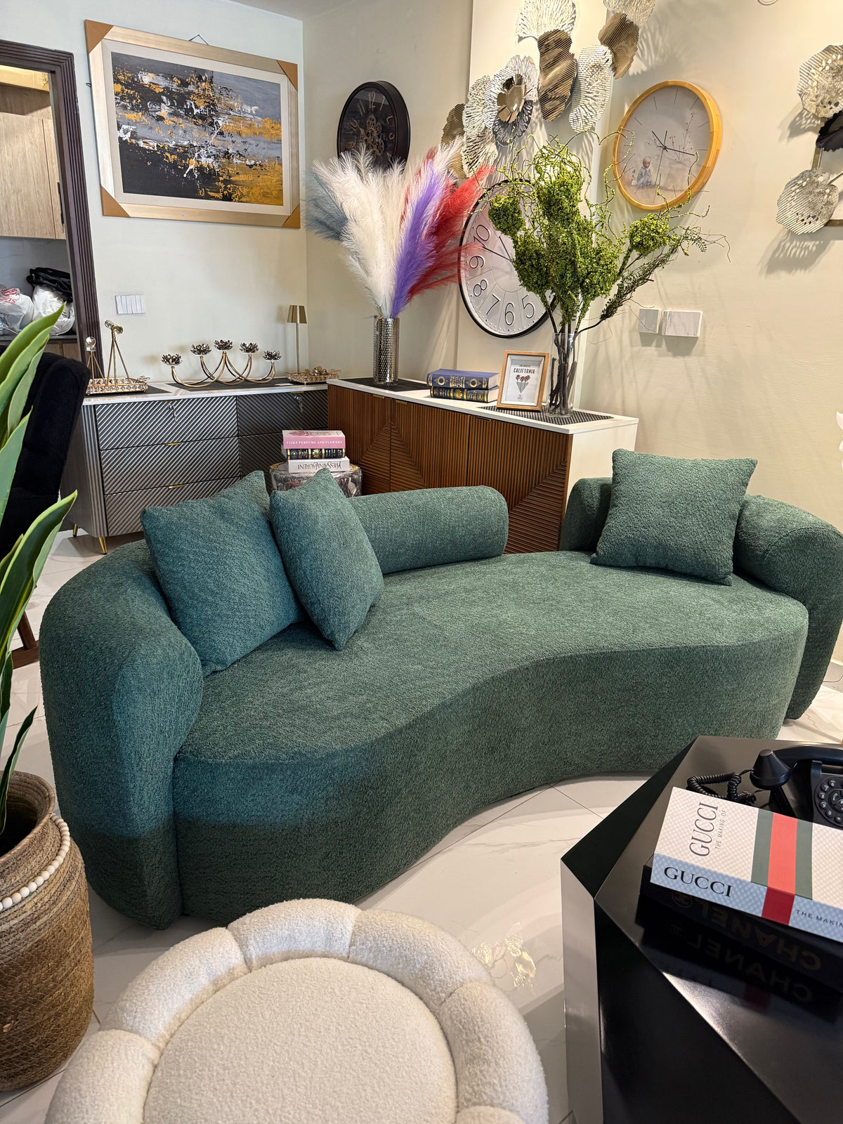 Isle boucle curved sofa