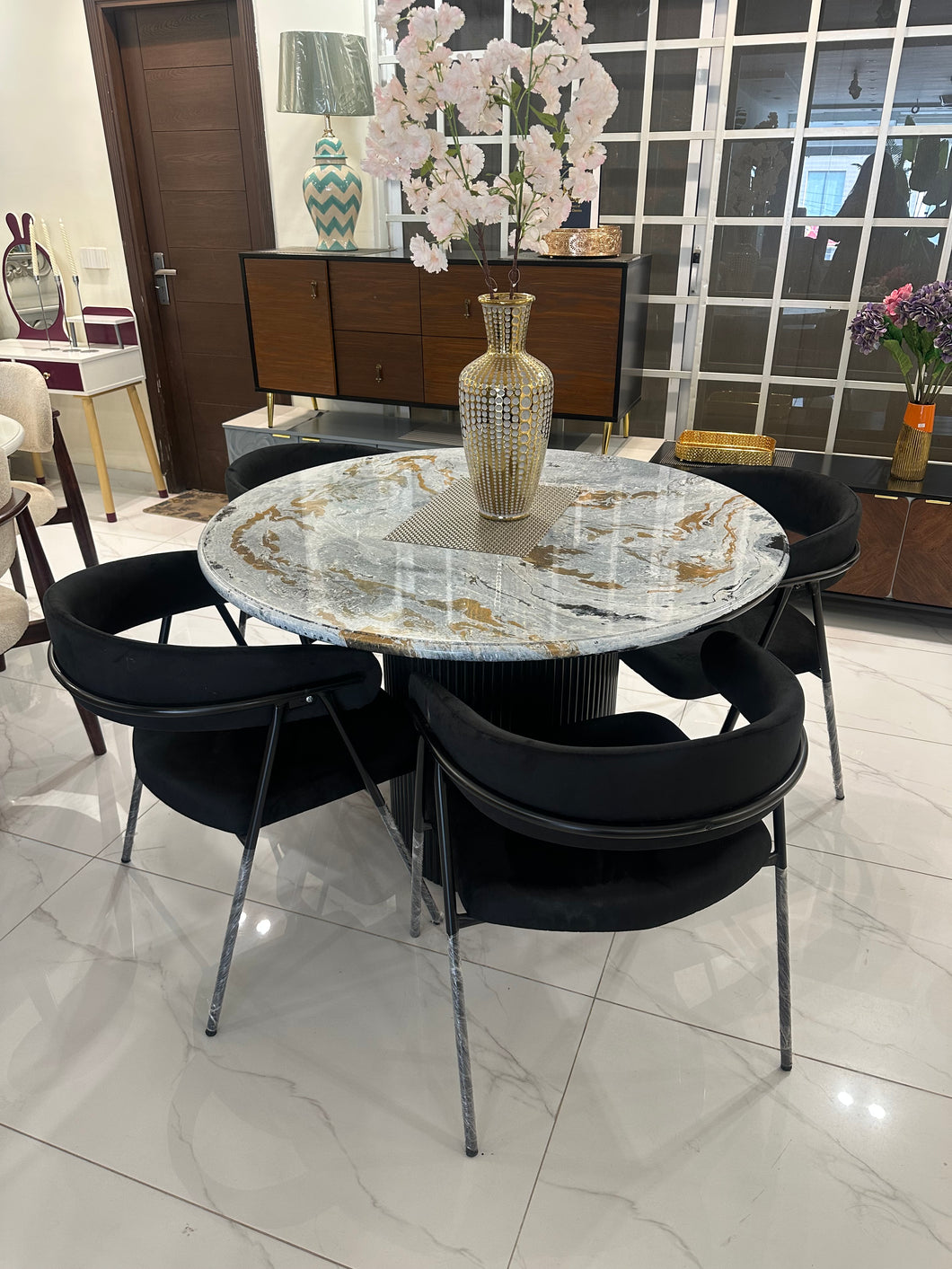 4 Seater Marble texture Dining Table
