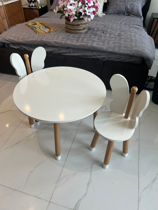 White Butterfly Round Table & 2 Chairs