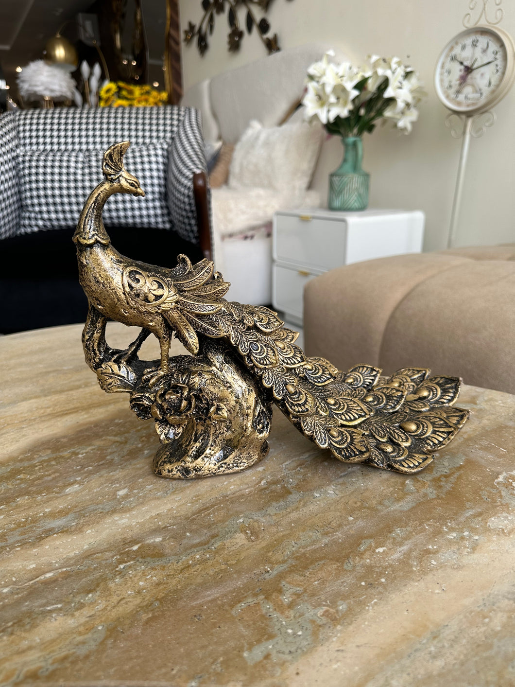 Peacock Sculpture Antique Black 04