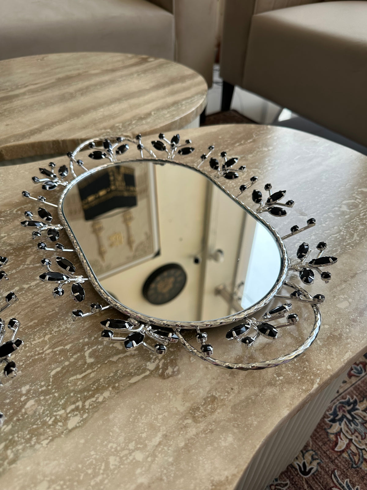 Silver with black crystals tray set