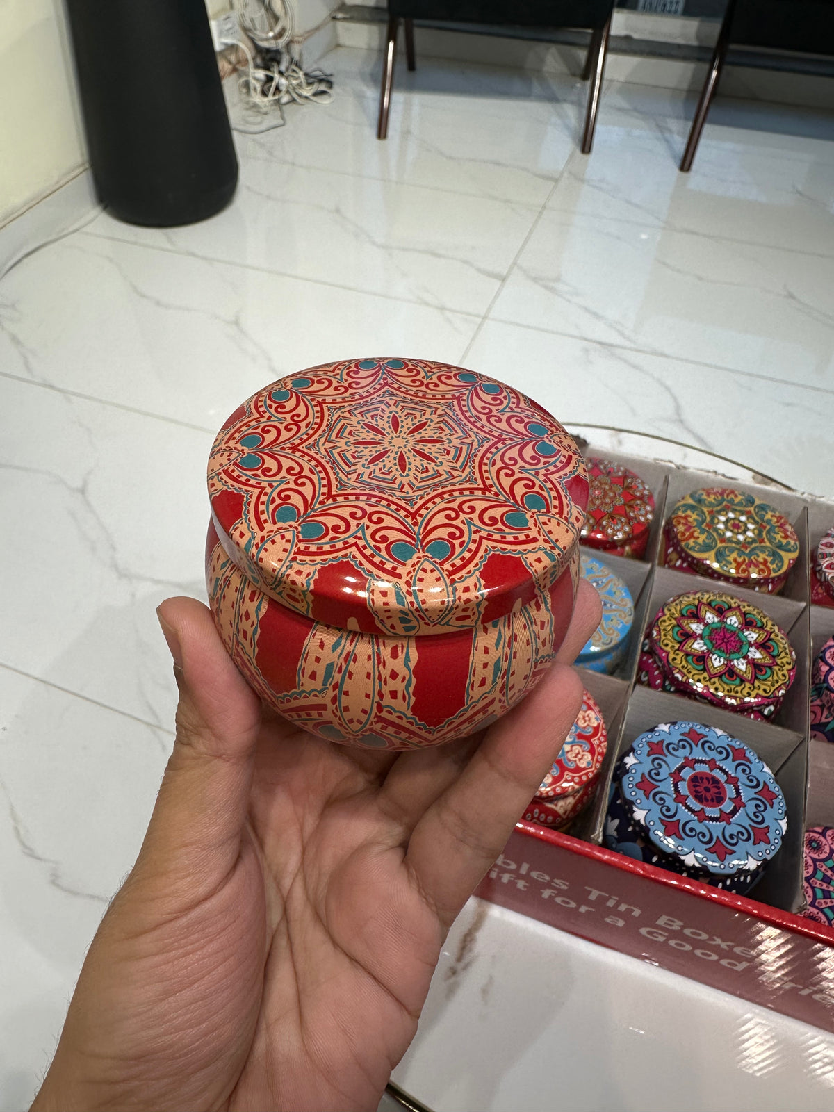 Ethnic Scented candles metal box