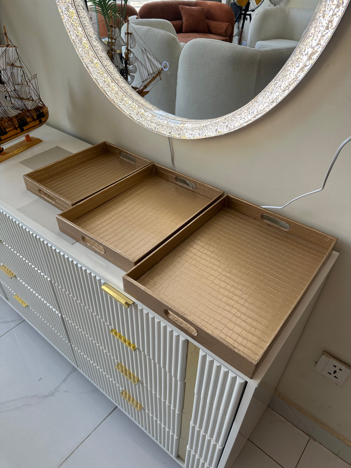 Leather Tray set Gold