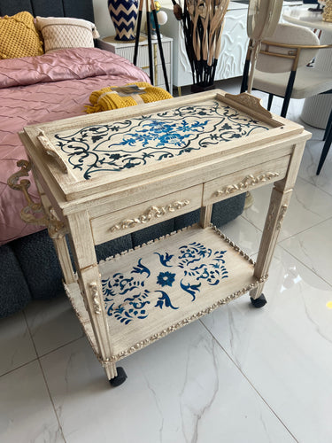 Sofia Blue and white detachable Wooden Trolley