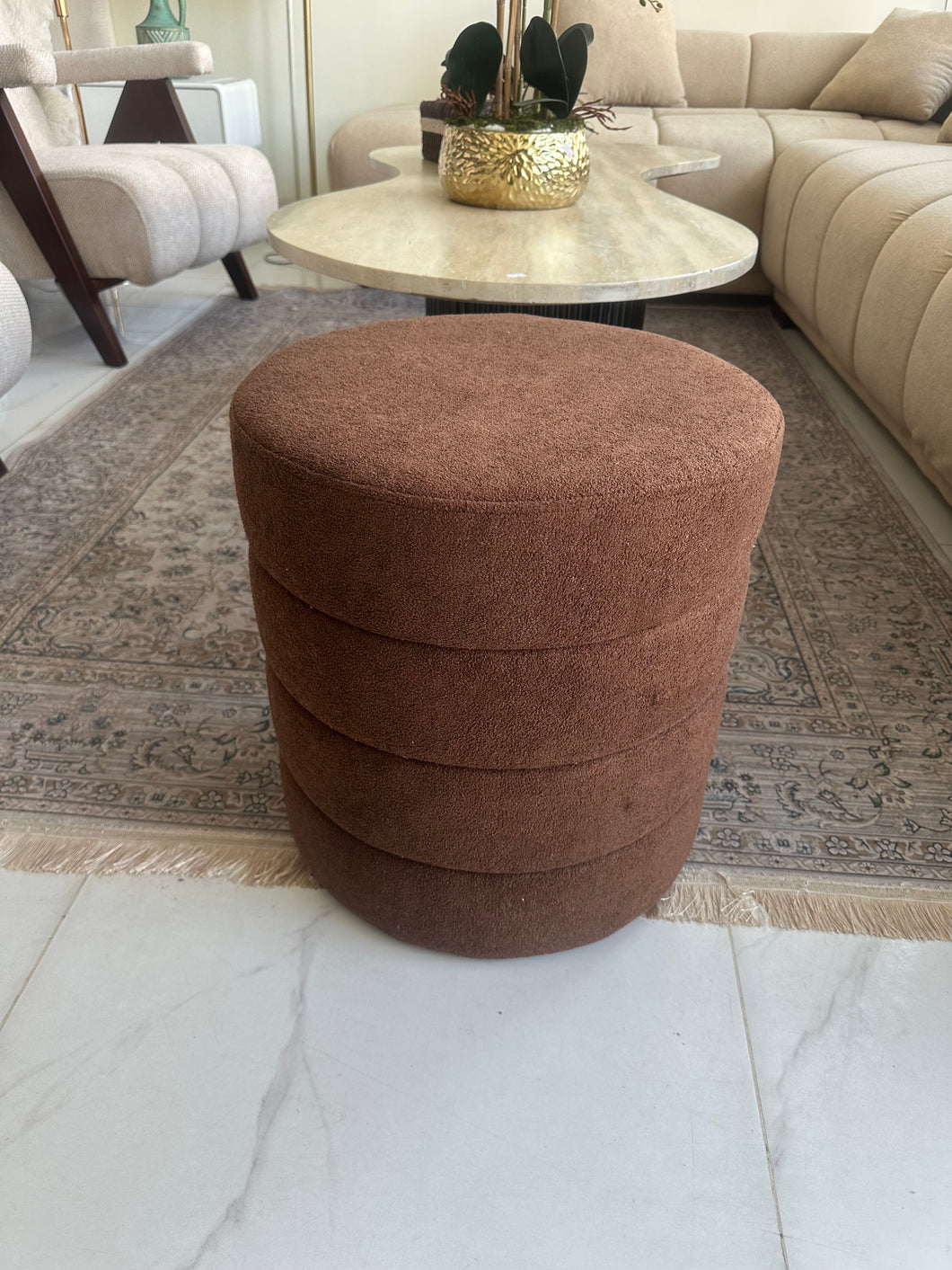 Boucle Premium round Stool Brown 0016