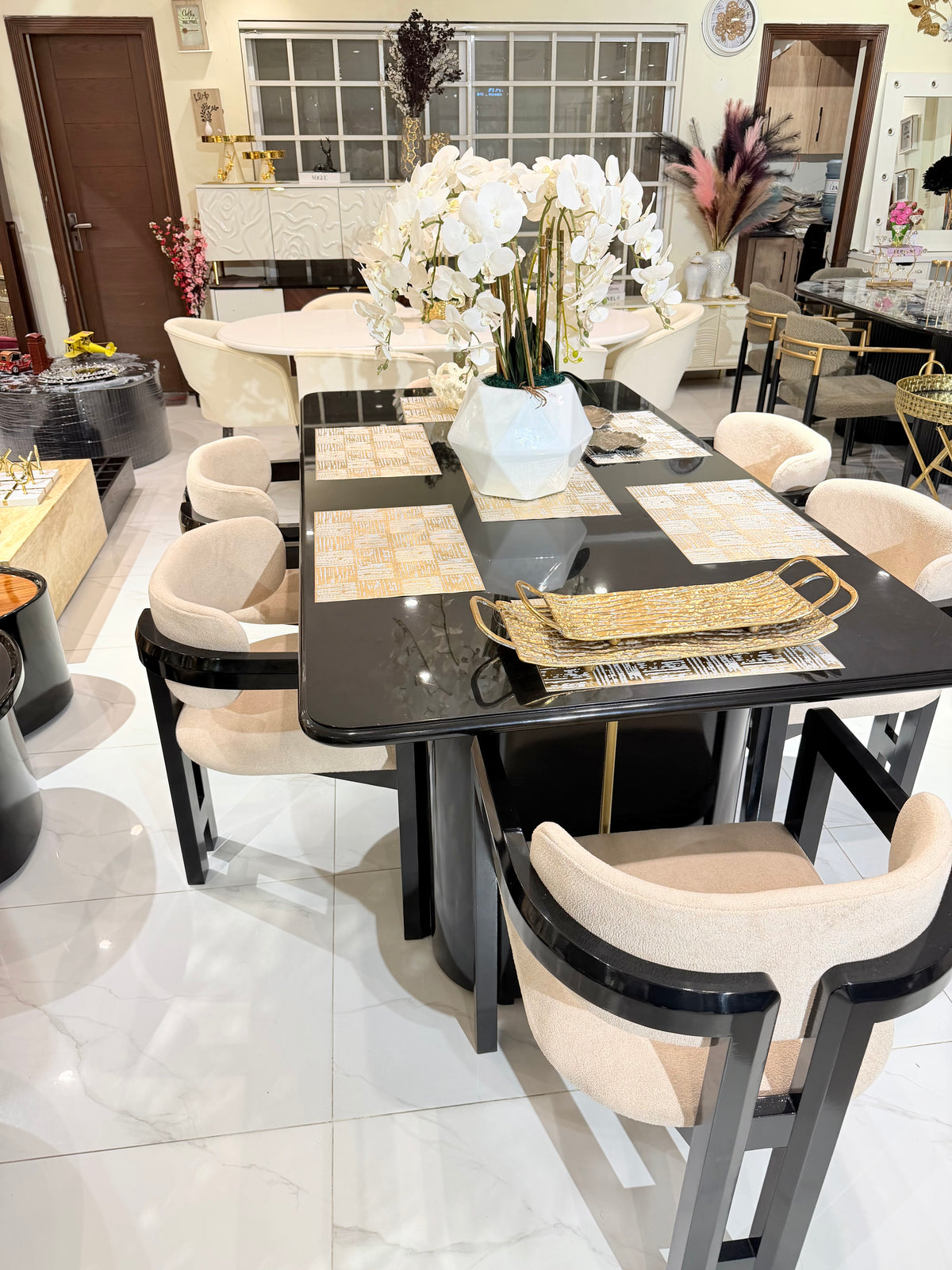 Black Deco Dinning Table with Ladderback Chairs
