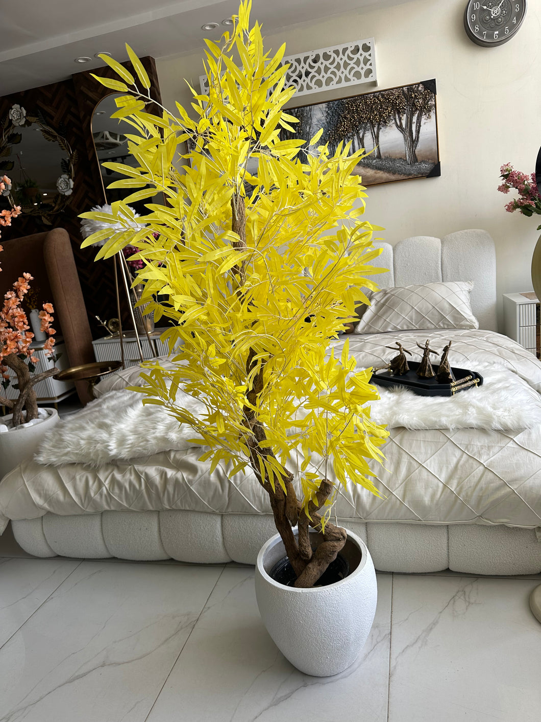 Yellow leaf Plant with textured Planter