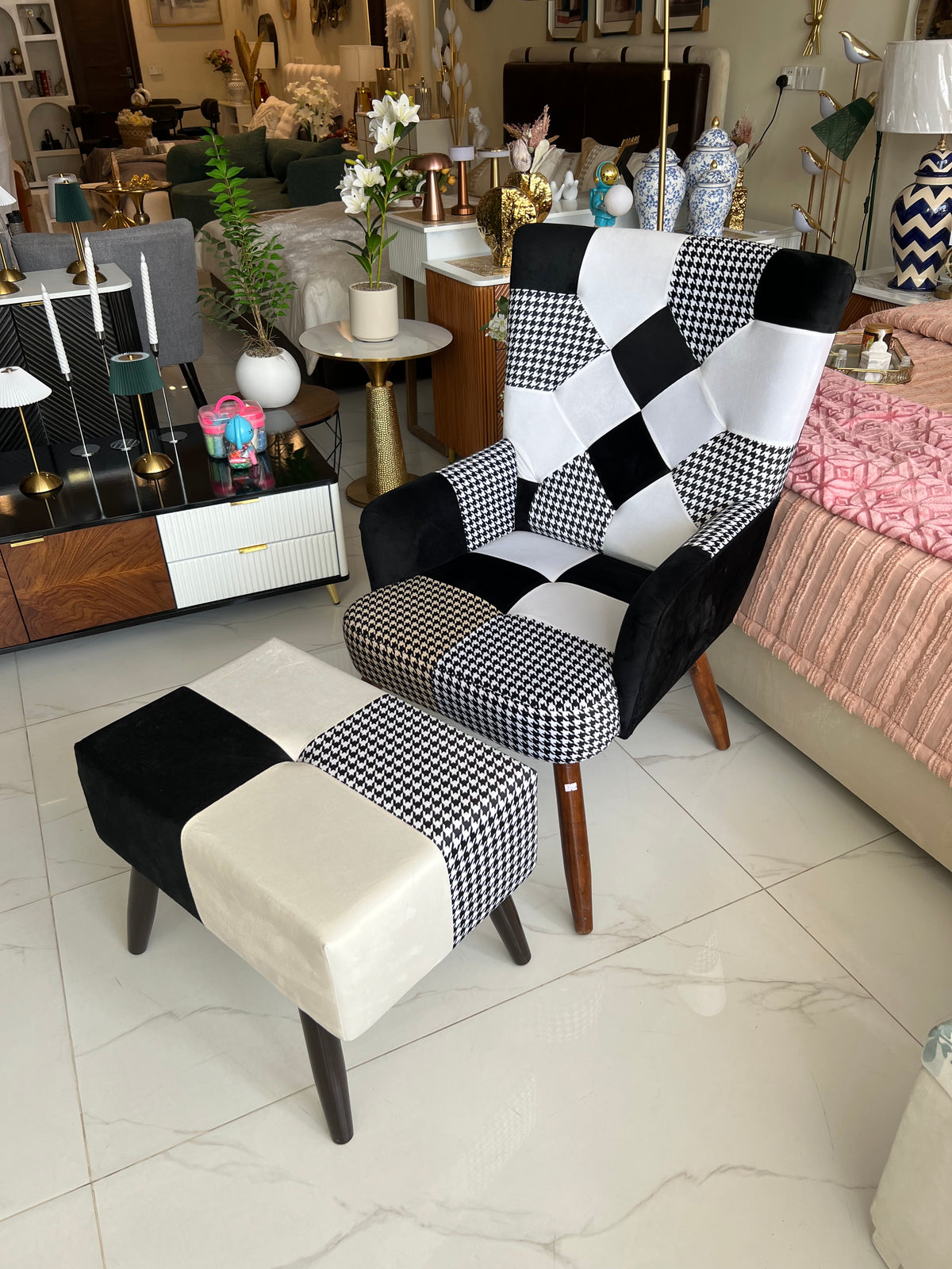 Avacardo Patchwork chair with Large stool