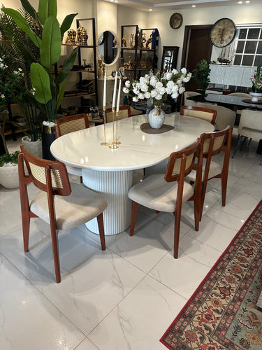 White deco Dining Table with Rattan chairs