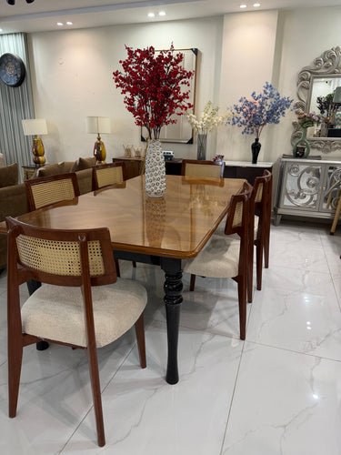 Sheesham Wood Dining Table with Rattan chairs