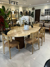 Travertine Dining Table with Rattan chairs (Delivery only in Lhr)