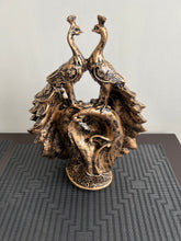 Twin Peacocks Sculpture Black Antique